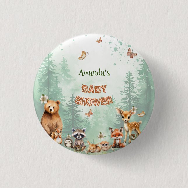 Woodland Forest animals botanical baby shower 3 Cm Round Badge (Front)