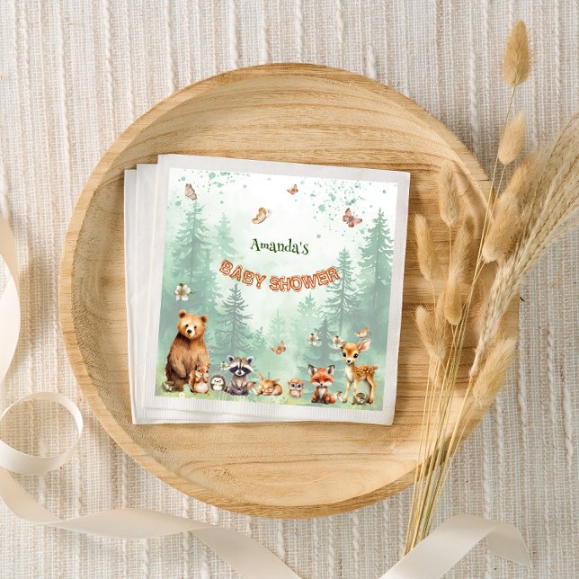 Woodland Forest animals botanical baby shower Napkin (Creator Uploaded)