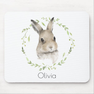 Woodland Forest Animals Bunny Name Watercolor Mouse Pad