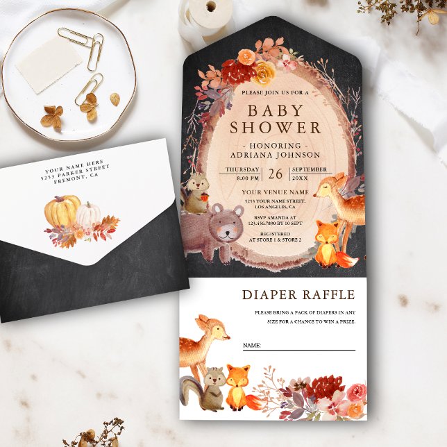 Woodland Forest Animals Chalkboard Baby Shower All In One Invitation (Creator Uploaded)