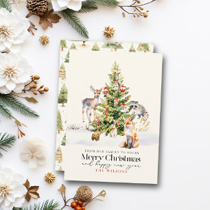 Woodland Forest Animals Christmas Tree Holiday Card