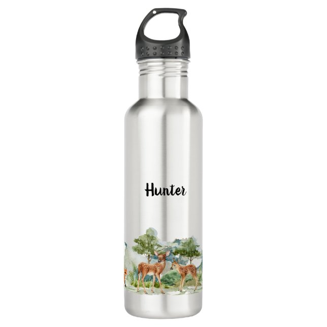 Woodland forest animals deer cute name  710 ml water bottle (Front)