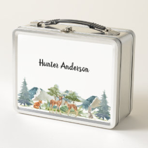 Woodland forest animals deer cute name metal lunch box
