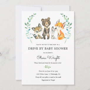 Woodland Forest Animals Drive By Baby Shower Invitation