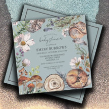 Woodland Forest Animals Dusty Blue Baby Shower