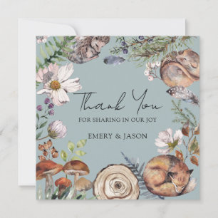 Woodland Forest Animals Dusty Blue Baby Shower Thank You Card