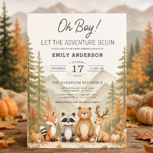 Woodland Forest Animals Fall Pumpkin Baby Shower Invitation