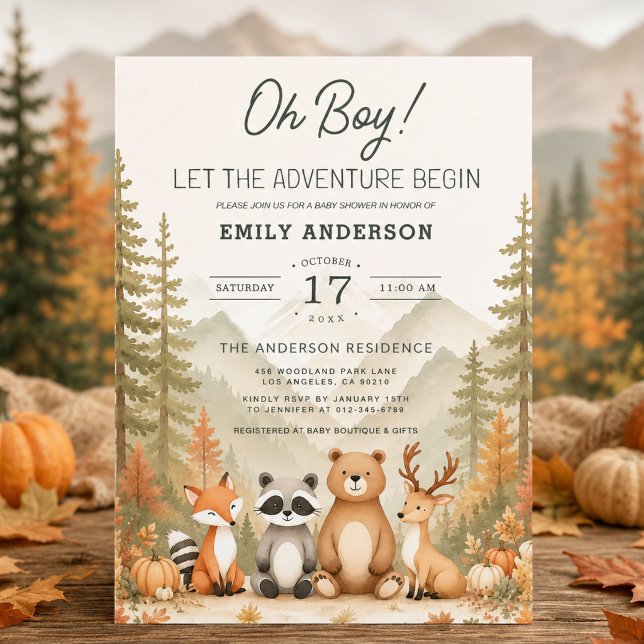 Woodland Forest Animals Fall Pumpkin Baby Shower Invitation (Creator Uploaded)