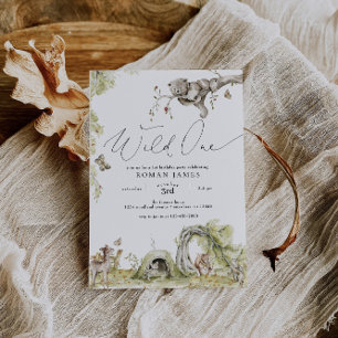 Woodland Forest Animals First Birthday Invitation