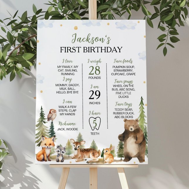 Woodland Forest Animals First Year Milestone Sign (Creator Uploaded)