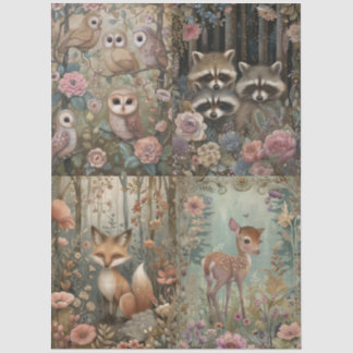 Woodland Forest Animals Floral Collage Decoupage  Tissue Paper
