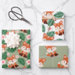 Woodland Forest Animals Fox Floral Kids Birthday   Wrapping Paper Sheet<br><div class="desc">Woodland Themed Forest Fox Kids Baby Shower Birthday Wrapping Paper.</div>