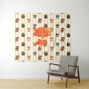 Woodland Forest Animals Fox Racoon  Tapestry
