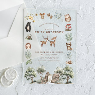 Woodland Forest Animals Gender Neutral Baby Shower Acrylic Invitations