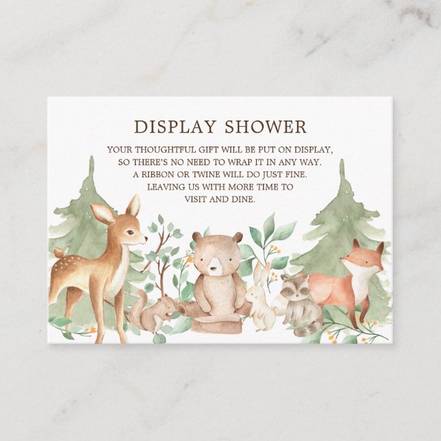 Woodland Forest Animals Gift Display Shower Enclosure Card (Front)