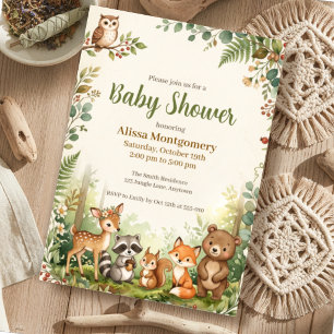 Woodland Forest Animals Greenery Baby Shower Invitation