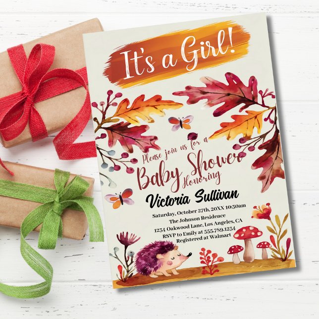 Woodland Forest Animals Hedgehogs Girl Baby Shower Invitation (Creator Uploaded)