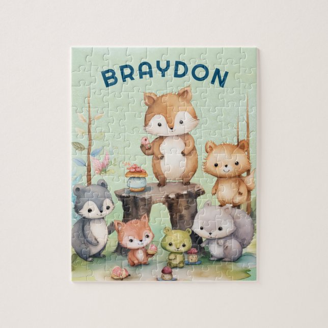 Woodland Forest Animals Kids Personalised  Jigsaw Puzzle (Vertical)