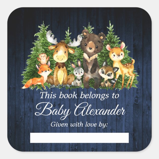 Woodland Forest Animals Rustic Shower Book Labels (Front)