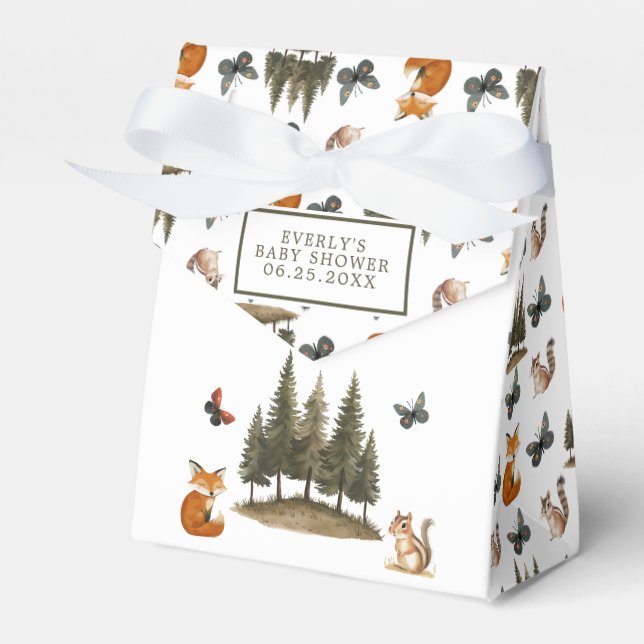 Woodland Forest Animals Watercolor Baby Shower Favour Box (Front Side)