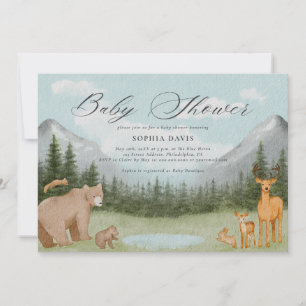 Woodland Forest Animals Watercolor Baby Shower Invitation