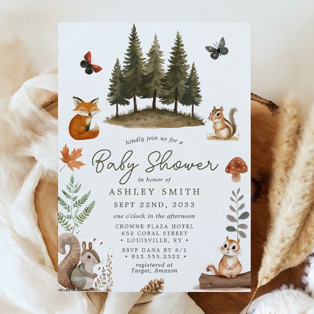 Woodland Forest Animals Watercolor Baby Shower Invitation (Creator Uploaded)