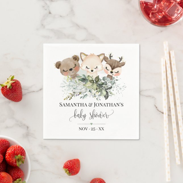 Woodland Forest Baby Animals Baby Shower Napkin (Insitu)