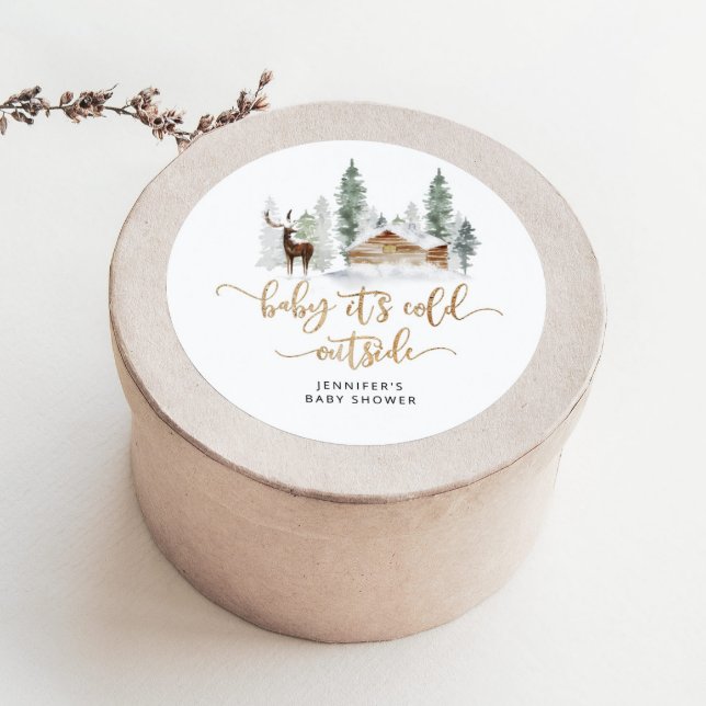 Woodland forest Baby its cold outside Classic Round Sticker (Creator Uploaded)