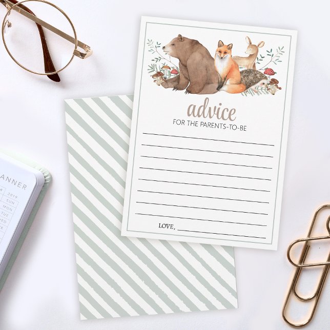 Woodland forest baby shower Advice cards parents (Creator Uploaded)