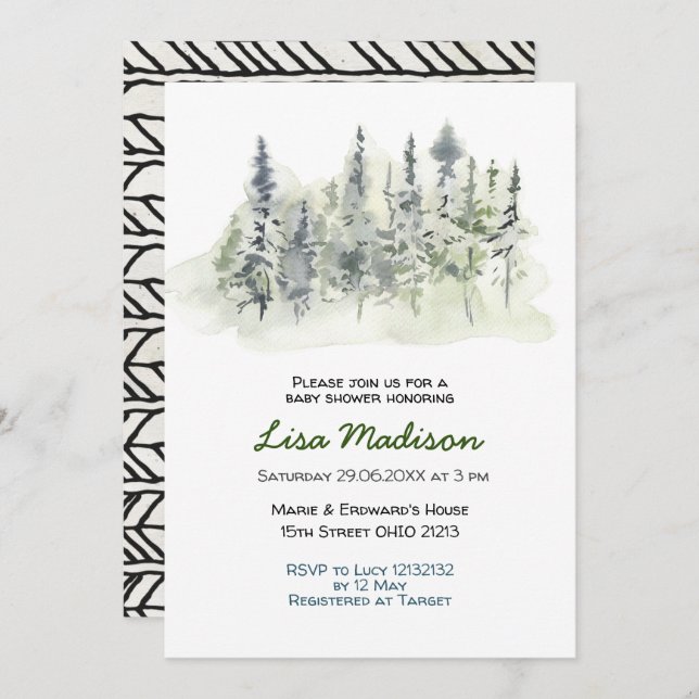 Woodland Forest Baby Shower Invitation  (Front/Back)