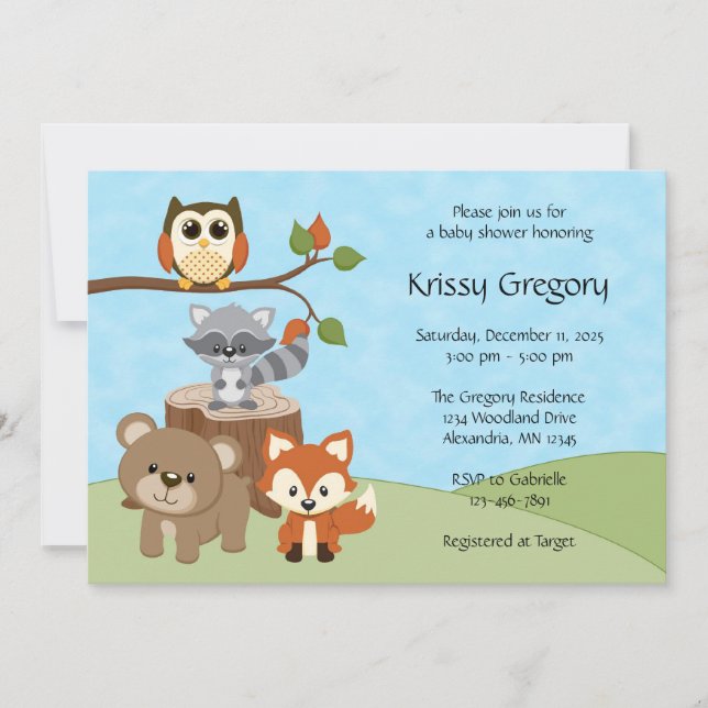 Woodland Forest Baby Shower Invitations (Front)