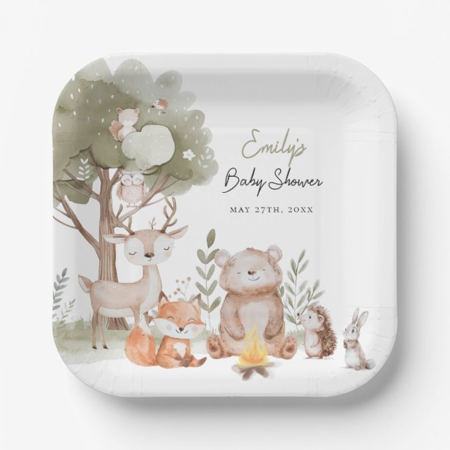 Woodland Forest Baby Shower Paper Plate (Front)