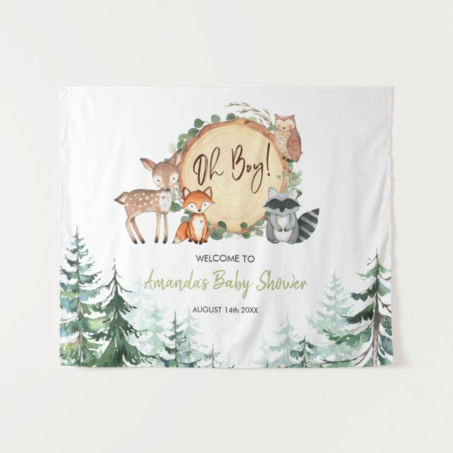Woodland Forest Baby Shower Welcome Tapestry (Front (Horizontal))