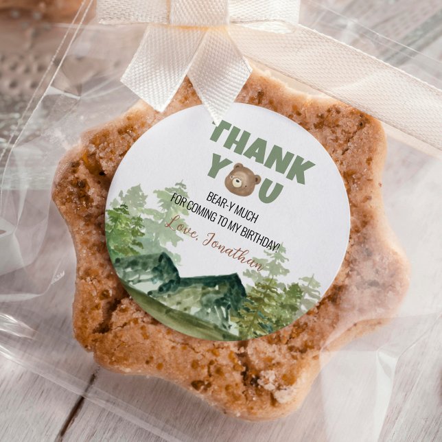 Woodland Forest Bear Birthday Classic Round Sticker (Creator Uploaded)