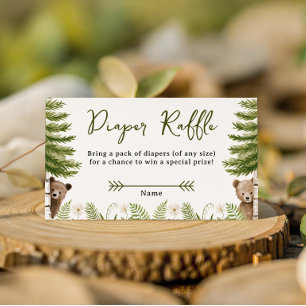 Woodland Forest Bear Diaper Raffle TwinBaby Shower Enclosure Card