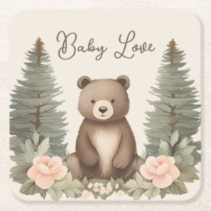 Woodland Forest Bear Square Paper Coaster