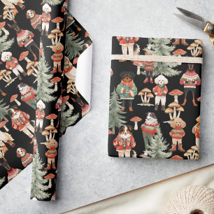 Woodland Forest Black Dog Christmas  Wrapping Paper