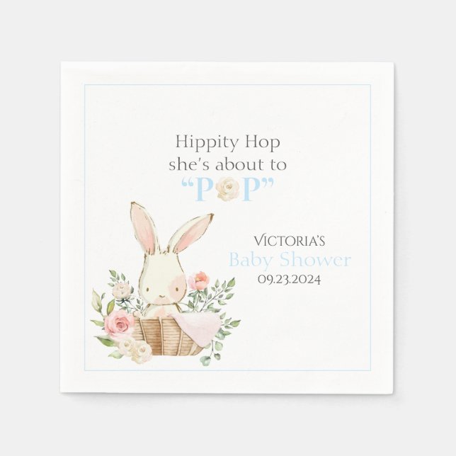 Woodland Forest Bunny Rabbit Blue Floral Napkins (Front)