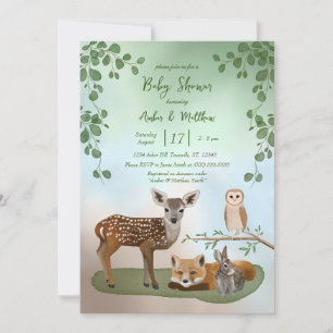 Woodland Forest Creatures Baby Shower Invitation