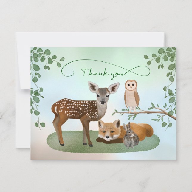 Woodland Forest Creatures Flat Thank You Card (Front)
