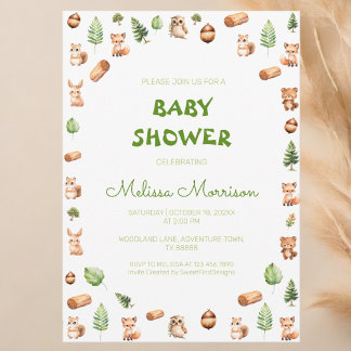 Woodland Forest Creatures Rustic Baby Shower Invitation