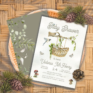 Woodland Forest Crib Cradle Boho Baby Shower Invitation