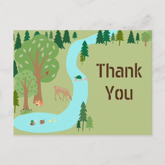 Woodland Forest Critters Birthday Thank You Postcard (Front)