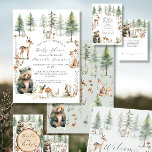 Woodland Forest Cute Animals Bear Deer Baby Shower Invitation<br><div class="desc">Cute, sweet gender neutral, perfect for either a boy or girl, baby animals in a mountain pine forest setting. An adorable bear with a foliage wreath on her head, a deer, fox, rabbit, hedgehogs and a little bird are surrounded by mushrooms and wild flowers with foliage greenery. The reverse side...</div>