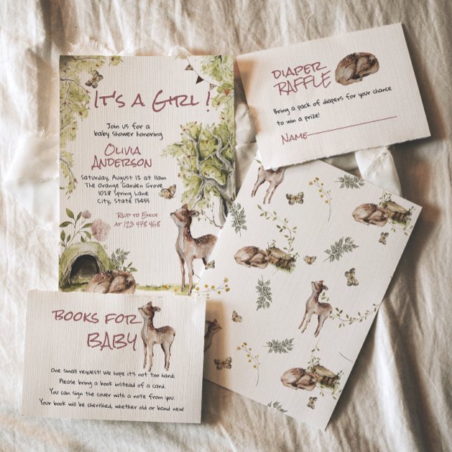 Woodland Forest Cute Deer Animals Girl Baby Shower Invitation (Creator Uploaded)