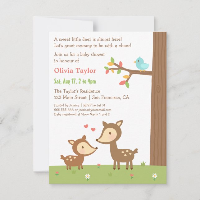 Woodland Forest Deer Baby Shower Invitations (Front)