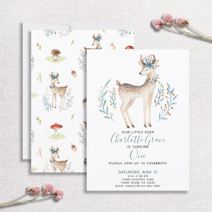Woodland Forest Deer Baby's First 1st Birthday Invitation