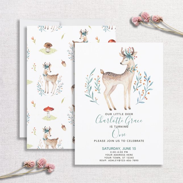 Woodland Forest Deer Baby's First 1st Birthday Invitation (Creator Uploaded)