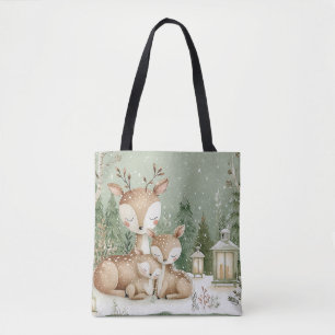 Woodland Forest Deer Family Tote Bag