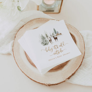 Woodland forest deer winter baby shower  napkin